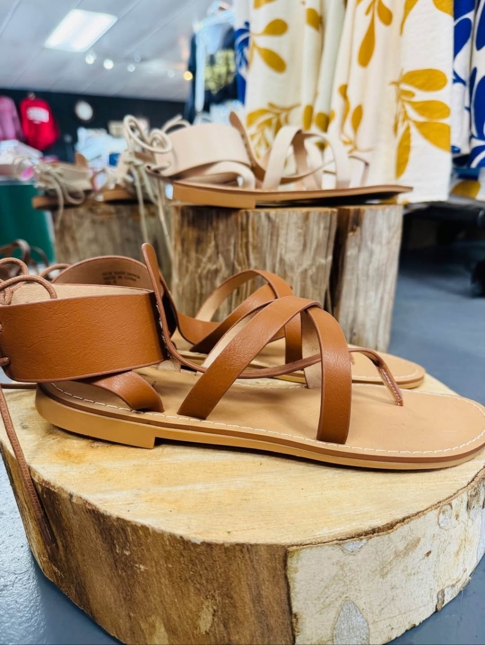 Women's Tan Lace-Up Gladiator Sandals - Picture 3 of 7